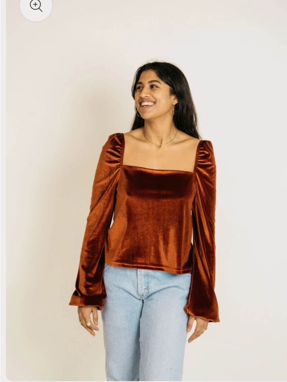 Jackson Rowe Saturn Top Size XS In Spice Velvet Puff Sleeve Square Neck